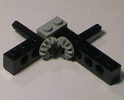 Two bevel gears meshed at right angles.